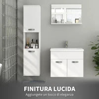 kleankin Mobile Bagno in Legno a Parete con 2 Armadietti, 2 Ripiani e Scaffale Aperto, 30x30x131.5 cm, Bianco