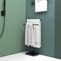 Porta Asciugamani a Terra Autoportante per Bagno a 2 Barre in Metallo, 50x18.5x85cm, Nero