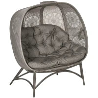 Lettino da Giardino 2 Posti con Copertura Decorata e Cuscino Spesso, 126x75x142 cm Marrone