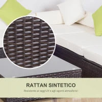 Set Giardino Esterno 6 Pezzi in Rattan PE, Salotto da Giardino con Divano Angolare e Pouf con Cuscini Lavabili, Marrone