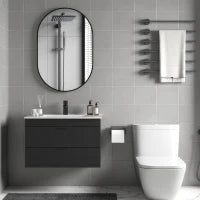 Mobiletto Sospeso per Lavabo con Lavabo in Ceramica e Cassetti Soft-Close Nero