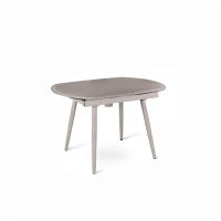 E-STYLO Tavolo allungabile con top tortora in vetro temperato e gambe in metallo tortora, 90cm X 120/180cm H. 76cm.