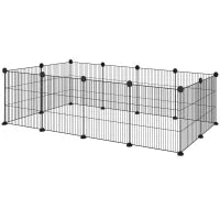 Recinto per Animali Modulabile con 12 Pannelli 35x35 cm e Bordi Arrotondati, in Metallo e ABS, 140x70x35 cm, Nero