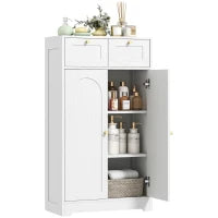 Armadio Bagno Stretto con 2 Cassetti, Ripiano Aperto e Porta con Pannello Arcuato 60x30x108 cm Bianco
