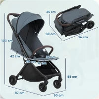 Passeggino per Bambini con Tettuccio Regolabile e Sacca Portaoggetti, 87x50x103 cm, Blu e Nero