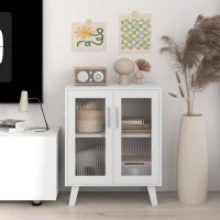 Credenza Moderna Multiuso con 2 Ante Trasparenti e 2 Ripiani, 61x35x75cm, Bianco