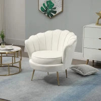 Poltrona di Design Stile Vintage Imbottita in Velluto, 79x77x77cm, Crema