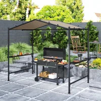 Gazebo da Barbecue, Resistente alle Intemperie, con Tasche Laterali, 277 x 149 x 230 cm, Khaki