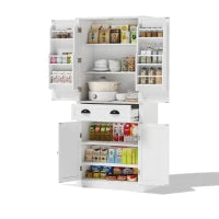Armadio contenitore moderno con 4 ante e 1 cassetto, 6 ripiani portaoggetti e 4 ripiani regolabili, adatto per cucina, sala da pranzo e soggiorno, 80x40x182 cm, Bianco