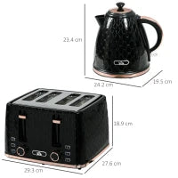 Set 2 in 1, Tostapane e Bollitore da 1,7 L 24,2cm x 19,5cm x 23,4cm Nero