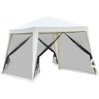 Gazebo Impermeabile con Zanzariere da Giardino Esterno Tendone in Poliestere 3 x 3 x 2.45 m Beige