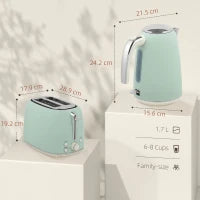 Set bollitore in acciaio inox da 1,7 L e Tostapane a 2 fette, Verde