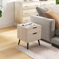 Set 2 Comodini Stile Nordico con Cassetto e Base Rialzata, in Legno, 40x40x50 cm, color Quercia