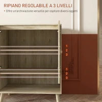 Mobile Multiuso in Stile Boho con Ante in Rattan e Ripiano Aperto, 80x38x100cm, Rovere