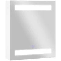 Armadietto Pensile da Bagno con 1 Anta, Specchio e Luci a LED | 2 Ripiani Interni | MDF Bianco (60 x 50 x 15cm)