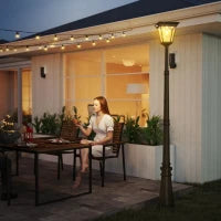 Lampione da Giardino a Energia Solare con Sensore PIR, in Alluminio e Vetro, 26x24x220 cm, Nero