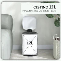 Bidone Immondizia da 12L a Pedale con Chiusura Silenziosa, in Metallo e PP, 24.5x32x34.5 cm, Bianco