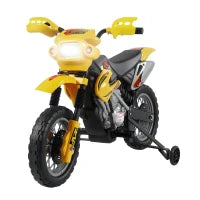 Moto Elettrica per Bambini 3 anni e Più, Moto Cross Elettrica con Rotelle, Batteria 6V Velocità 2.5km/h, 102 x 53 x 66cm, Giallo