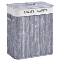 Cesto per il bucato 100L con 2 scomparti in bambù pieghevole con coperchio maniglia sacchetto removibile in tela grigio