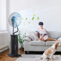Ventilatore Nebulizzatore con Telecomando da 5m, Timer 12h e Oscillazione 70°, 3 Velocità, 3 Funzioni e Antizanzare, Tanica 3.1L, 90W, Ф44.5x135cm Nero