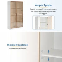 Vetrinetta Moderna in Vetro con Illuminazione LED a 16 Colori, Doppie Porte e Ripiani Regolabili, 80x40x160 cm - Mobiletto Porta TV, Bianco