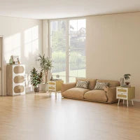 Comodino con Cassetti Set 2 Pezzi in Truciolato e MDF in stile Boho, 40x40x55 cm, Rovere e Bianco