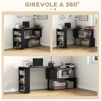 Scrivania Angolare con Piano Girevole a 360° e 5 Ripiani, 120x110x74.5 cm, Nero