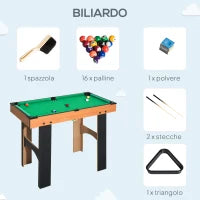 Tavolo Multigioco 4 in 1 con Calcio Balilla, Hockey da Tavolo, Ping Pong e Biliardo in MDF, 92x78x80cm