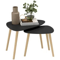 Set di 2 Tavolini Bassi Impilabili, Design Scandinavo, Piedi in Legno e Piano in Legno, Nero