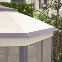 Gazebo 4x4m Impermeabile Pop-up Esagonale Pieghevole, Doppio tetto, Gazebo da Giardino con 6 Pareti Laterali, Tenda da Festa con Borsa da Trasporto Inclusa, Caffè e Beige