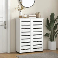 Mobile Scarpiera a 5 Livelli con 4 Ripiani Regolabili e Ante a Doghe, in Legno, 76x33Px98 cm, Bianco