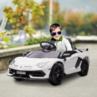 Macchina Elettrica per Bambini a 12V Licenza Lamborghini con Clacson e Telecomando, 107.5x63x42 cm, Bianca