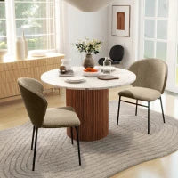 Set di 2 Sedie da Sala da Pranzo Seduta Imbottita in Tessuto Effetto Lino Piedi in Acciaio Stabile Design Moderno Marrone Chiaro
