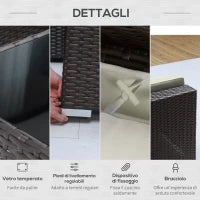 Salotto da Giardino in Rattan da 7 Pezzi con Tavolino e Divano Modulabile con Cuscini, Crema