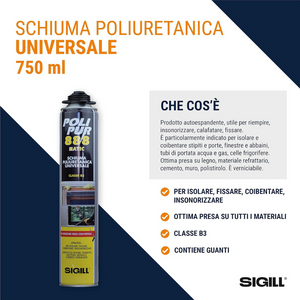 Schiuma poliuretanica per pistola polipur 888 isolamento 750 ml sigill