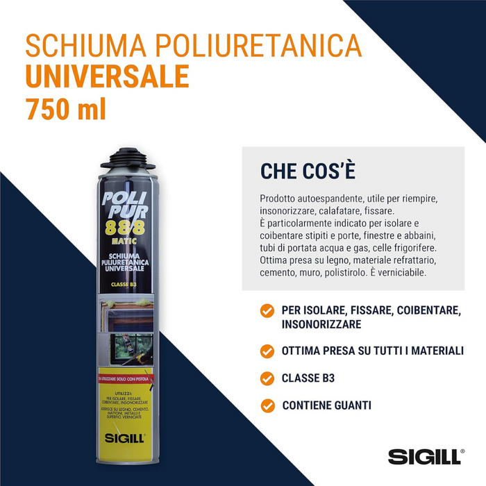 Schiuma poliuretanica per pistola polipur 888 isolamento 750 ml sigill