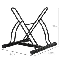 Rastrelliera da Terra per 2 Biciclette con Pneumatici fino 6.5 cm, Telaio Orientabile in Acciaio Nero, 60x54x57cm