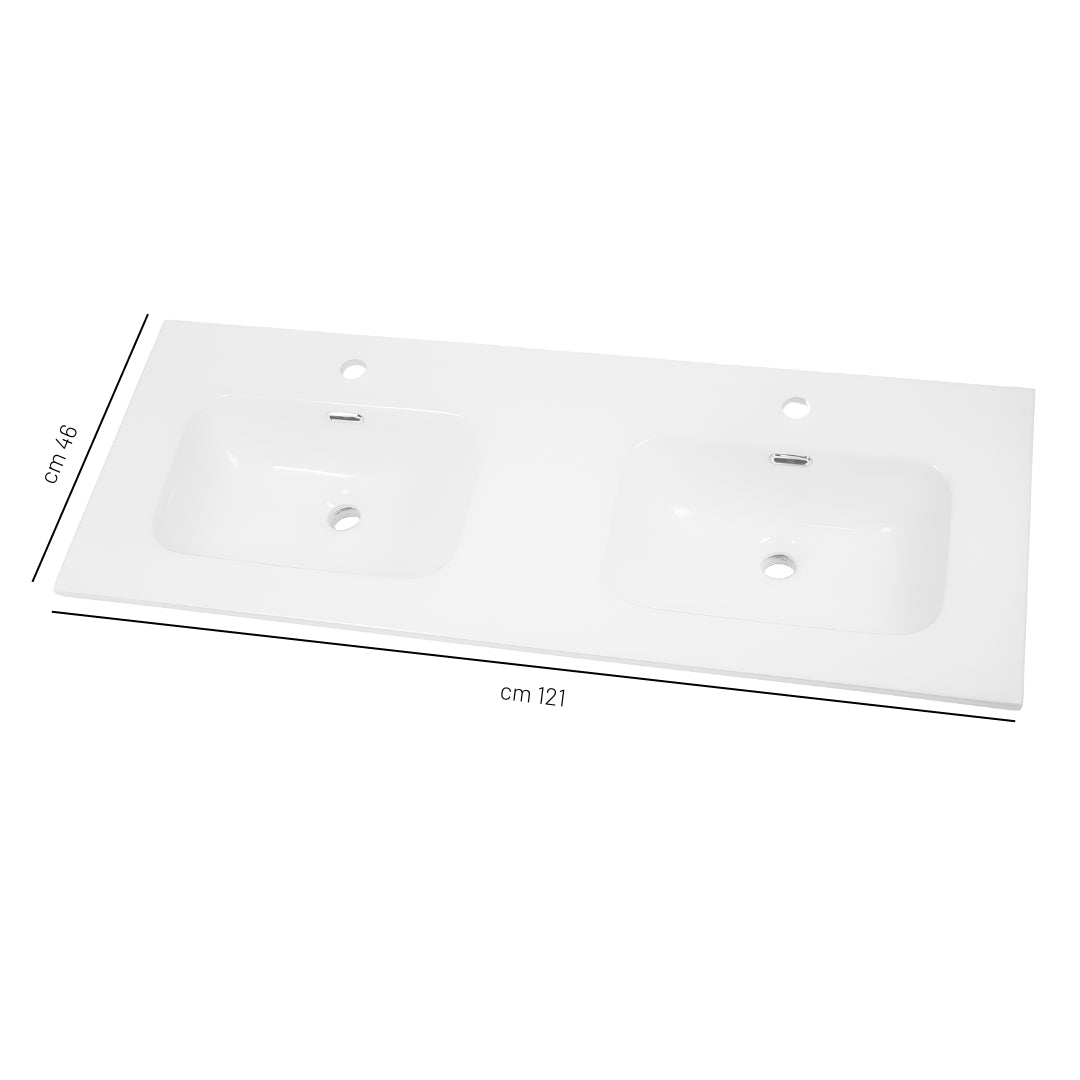 Lavabo ad incasso in ceramica bianco lucido per mobili bagno *** misure 121x46 cm, confezione 1