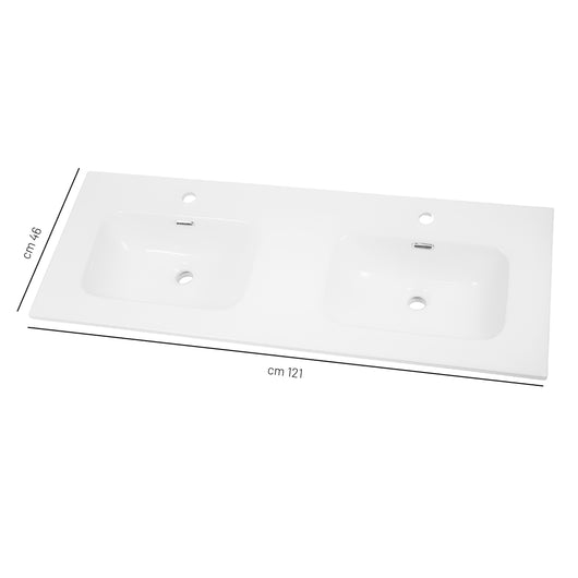 Lavabo ad incasso in ceramica bianco lucido per mobili bagno *** misure 121x46 cm, confezione 1