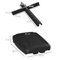 Base per Ombrellone a Braccio Riempibile fino a 75 kg con Base a T Inclusa, 80x60x17 cm, Nero