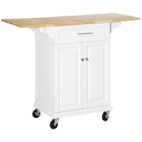 Carrello da Cucina Espandibile in Legno Bianco Cassetto, Armadietto, Portasciugamani e 4 Ruote 119.6x45.7x91.2cm