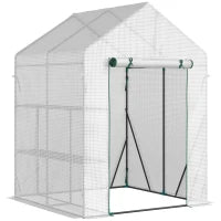 Serra da Giardino per Esterni in Acciaio e PE con 2 Scaffali e Porta Avvolgibile, 143x143x195 cm, Bianco