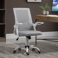 Sedia da Ufficio Ergonomica con Braccioli e Supporto Lombare, in Tessuto Effetto Lino, 62.5x55x94-104 cm, Grigia