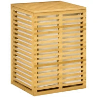 Cesto Portabiancheria in Bambù con Coperchio e Sacca in Poliestere Removibile e Lavabile, 44x37x62.5 cm, color Legno