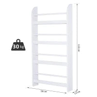 Libreria da Parete con 4 Ripiani in Legno Bianco Impermeabile, Carico Massimo 30kg (59cm x 12cm x 113cm)