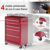 Carrello Porta Utensili Attrezzi Attrezzatura con Cassettiera Rosso 61.5 x 33 x 82.5cm
