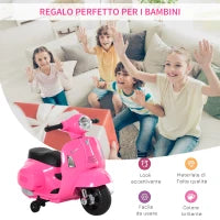 Moto Elettrica per Bambini 6V con Licenza Ufficiale Vespa Batteria, Motorino Elettrico per Bambini da 18-36 Mesi con Fari e Clacson, 66.5x38x52cm, Rosa