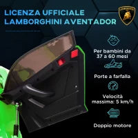 Macchina Elettrica per Bambini a 12V Licenza Lamborghini con Clacson e Telecomando, 107.5x63x42 cm, Verde