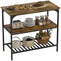 Scaffale da cucina a 3 livelli con telaio in acciaio, Marrone rustico e Nero