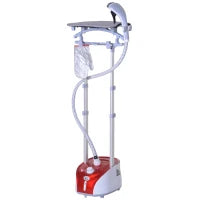 Vaporizzatore per Abiti 1950 W con Tavola da Stiro Integrata, Serbatoio d'Acqua da 2 L, Asta Telescopica, Guanto, Gruccia, Rosso